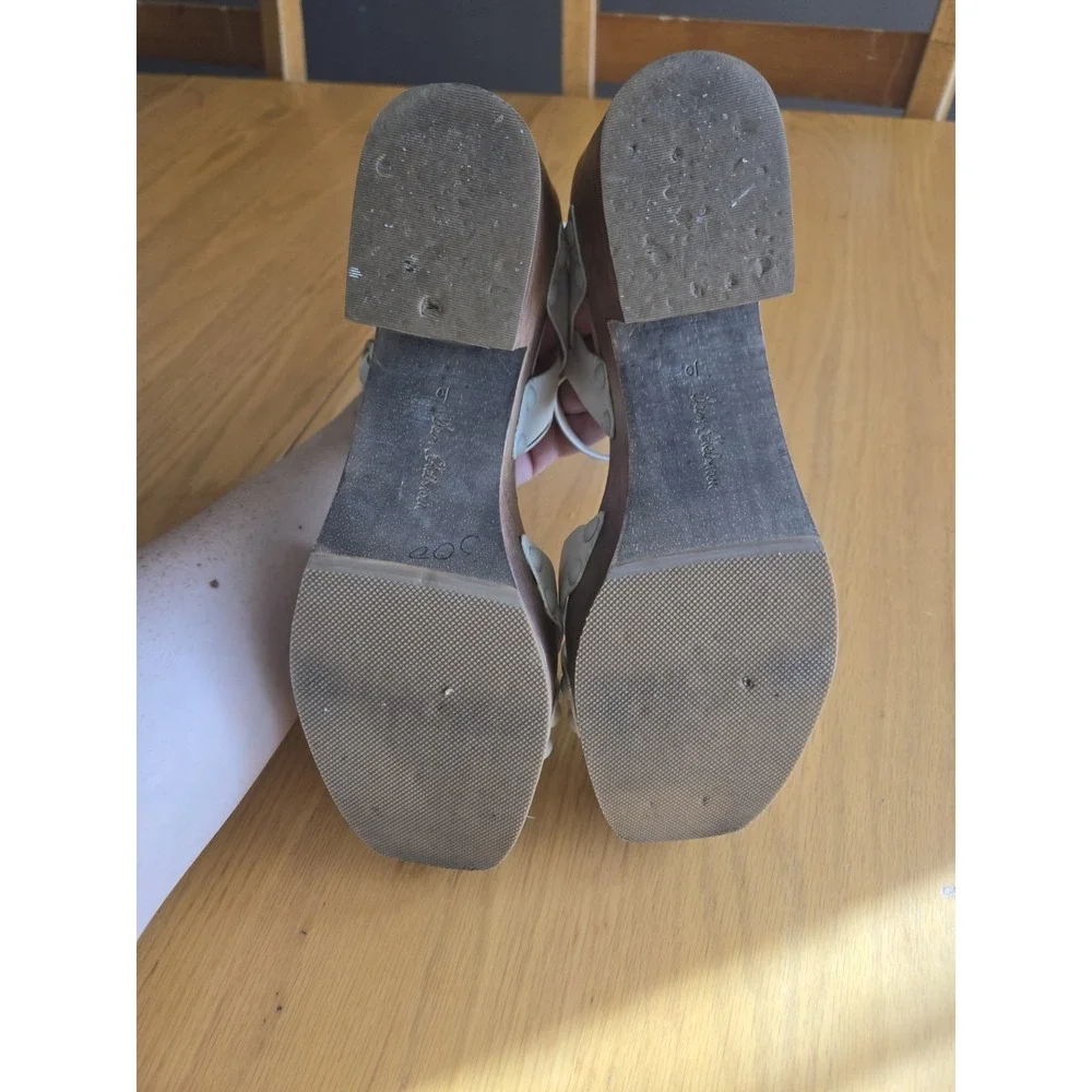 Sam Edelman Josefine Beige Leather Sandal Heel Sz 10 wooden sole platform Wedge